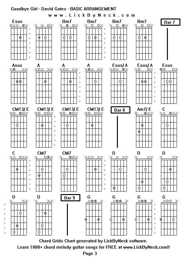 Chord Grids Chart of chord melody fingerstyle guitar song-Goodbye Girl - David Gates - BASIC ARRANGEMENT,generated by LickByNeck software.